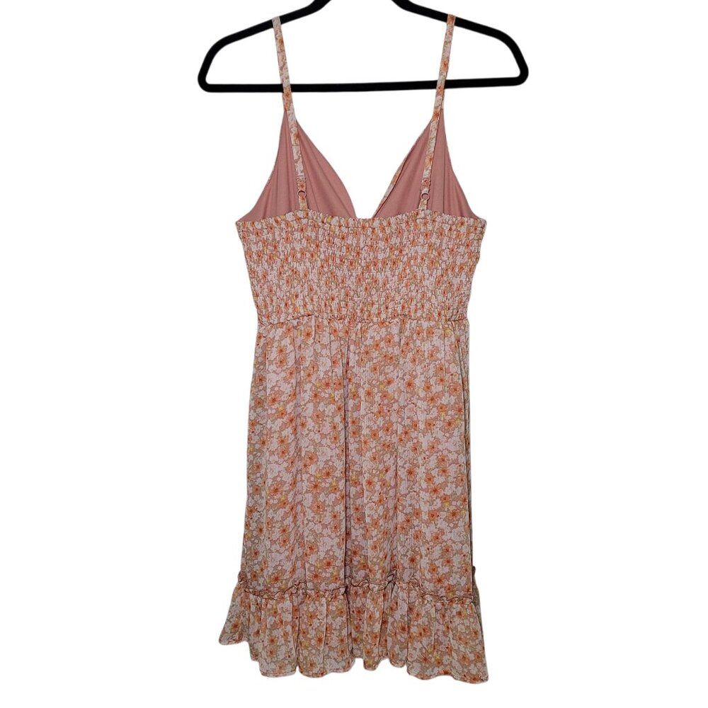 Almost Famous Floral Mini Dress Crochet Waist Ruffle Hem Sun Dress Boho Large - Picture 2 of 11